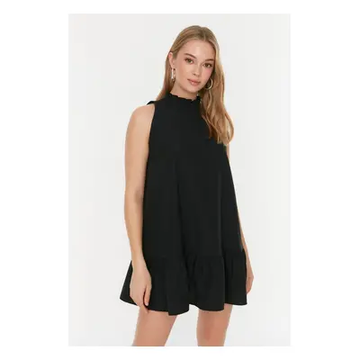 Trendyol Black Relaxed Fit Mini ujjatlan szövött ruha