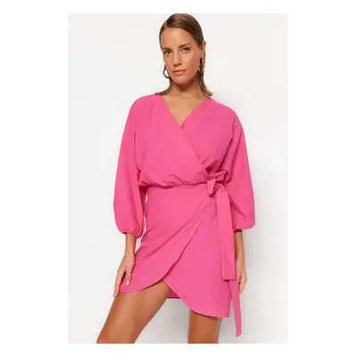 Trendyol Pink Mini Woven Double Breasted 100% Cotton Beach Dress