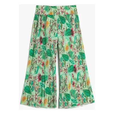 Koton Wide Leg Palazzo Trousers Floral Elastic Waist Pleated