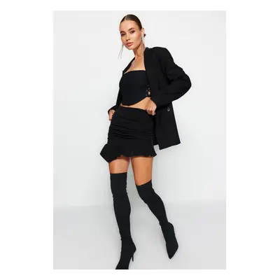 Trendyol Black Fitted Draped Knitted Skirt