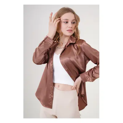 Bigdart Lightly Flowy Satin Shirt - Camel