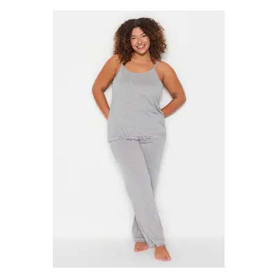 Trendyol Curve Gray Knitted Lace Detailed Pajamas Set