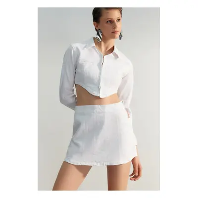 Trendyol Limited Edition White Stitching Detail Mini Denim Skirt