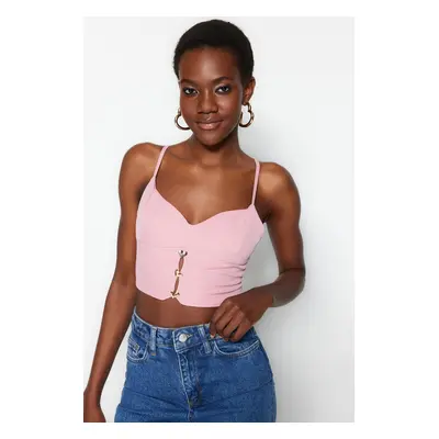 Trendyol Pink Crop Lined Bustier with Woven Accessories