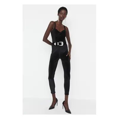 Trendyol Black Sweetheart Collar Corduroy Jumpsuit