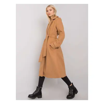 OH BELLA Camel long coat with a belt