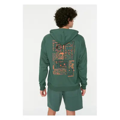 Trendyol Men's Green Oversize/Wide-Fit Hooded Printed Back Sweatshirt