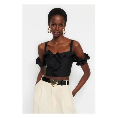 Trendyol Black Crop Lined Woven Ruffle Bustier