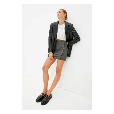 Trendyol Anthracite Button Detailed Double Breasted Mini Woven Skirt