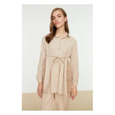 Trendyol Beige Color Block Fastening and Pocket Detail Woven Shirt