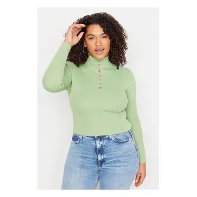 Trendyol Curve Green Stand Up Collar Knitwear Blouse