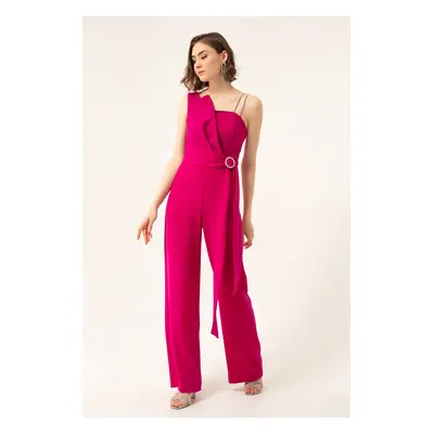 Lafaba női damson egyvállú köves estélyi ruha jumpsuit