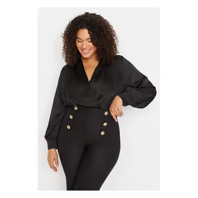 Trendyol Curve Black Woven Long Sleeve Double Breasted Satin Plus Size Bodysuit