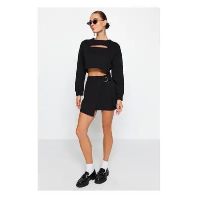 Trendyol Black Buckle Detailed Double Breasted Mini Length Woven Skirt