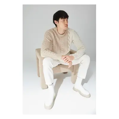 Trendyol Limited Edition Beige Slim Fit Crew Neck Hair Knit Sweater