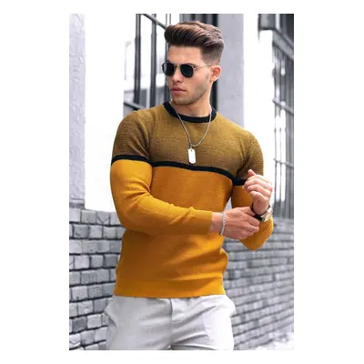 Madmext Mustard Color Block Men's Sweater