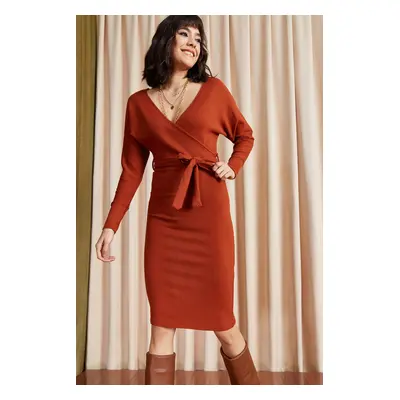 Olalook Women's Tile Double Breasted Belted Knitwear Dress