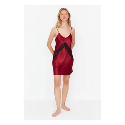 Trendyol Burgundy Weave Satin Nightgown With Lace Detail