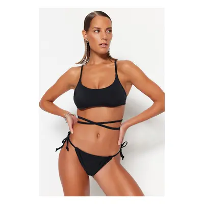 Trendyol Black Tunnel normál lábú bikini alsó