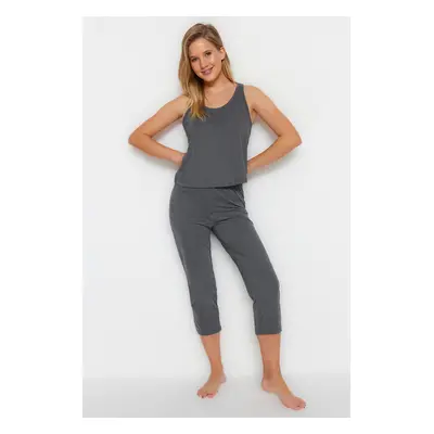 Trendyol Anthracite Cotton Halter Collar Undershirt-Capri Knitted Pajama Set