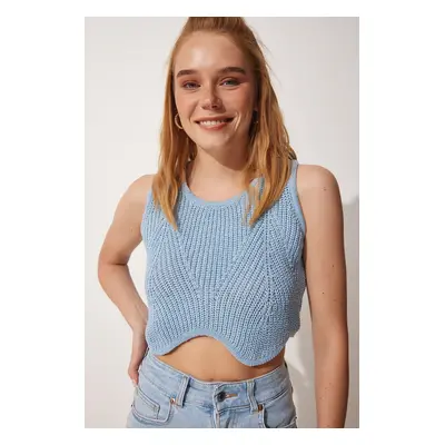 Happiness İstanbul Women's Sky Blue Summer Crop Knitwear Blouse