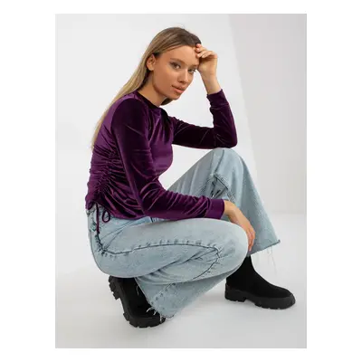 Women's navy purple velour blouse with hems