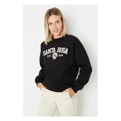 Trendyol Black Printed Basic Knitted Sweatshirt with Fleece Inside