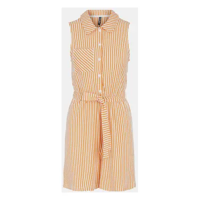 White/Orange Striped Short Jumpsuit with Ties Pieces Tamar