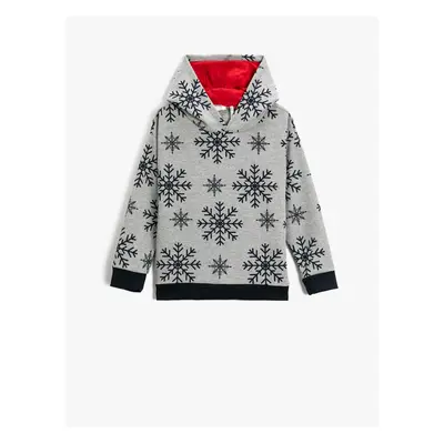 Koton Christmas Themed Snowflake Printed Hooded Sweatshirt