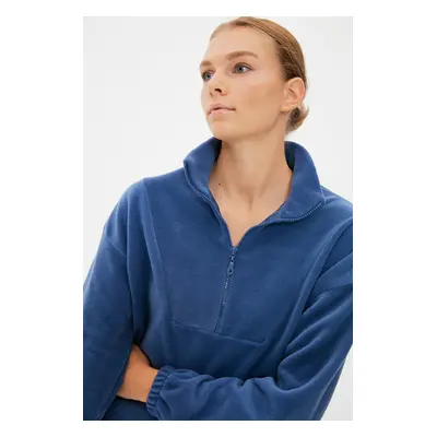 Trendyol Indigo Zipper Detailed Knitted Sweatshirt