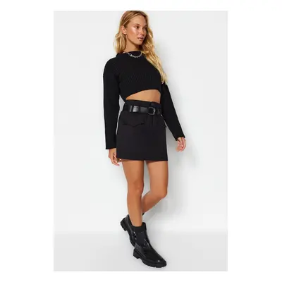 Trendyol Black Belted Mini Woven Skirt with Pocket Detail