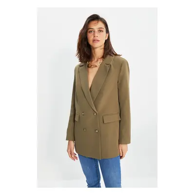 Trendyol Light Khaki Oversize bélelt gombos szövött blézerdzseki