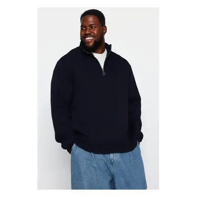 Trendyol Navy Blue Plus Size Regular/Normal CutZipped Inside Polar Fleece/Warm Sweatshirt