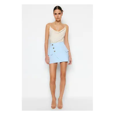 Trendyol Baby Blue Mini Double Breasted Skirt