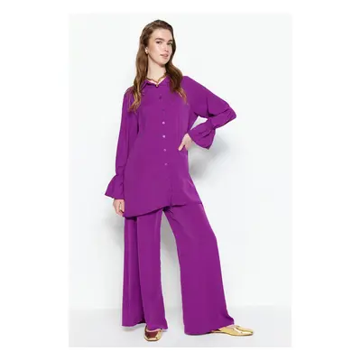 Trendyol Purple Wide Legs Woven Aerobin Shirt-Pants Set