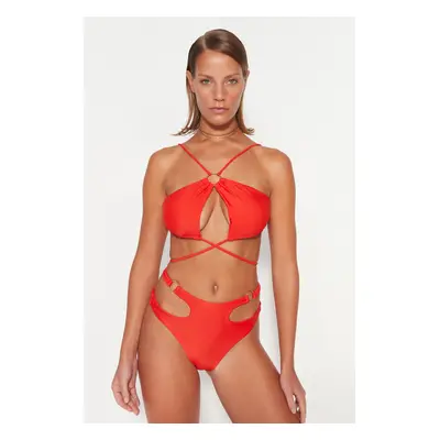 Trendyol Red Halterneck Bikini Top With Accessories