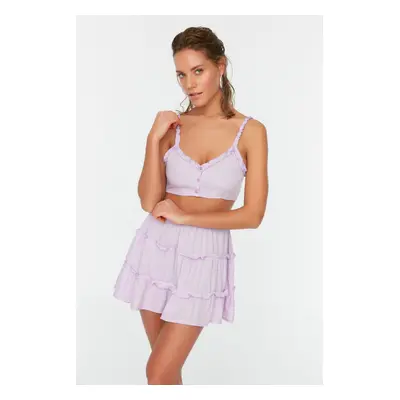 Trendyol Lilac Ruffle Detailed Beach Blouse-Beach Skirt Set