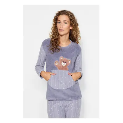 Trendyol Smoked Wellsoft Teddy Bear Patterned Tshirt-Pants Knitted Pajama Set