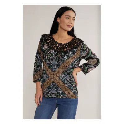 MONNARI Woman's Blouses Patterned Blouse With Lace Multi Black