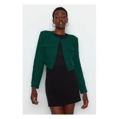 Trendyol Limited Edition Emerald Green Tweed Crop Jacket