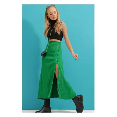 Trend Alaçatı Stili Women's Green Button Detailed Knitwear Skirt