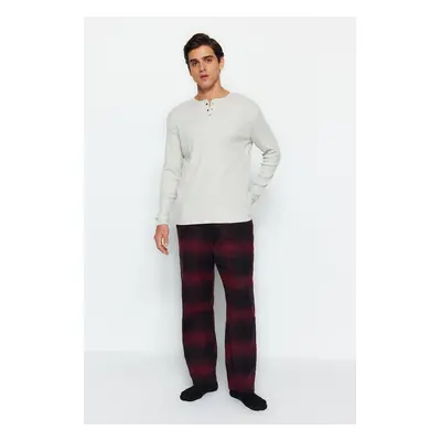 Trendyol Men's Black Plaid Comfortable Fit Lumberjack Weave Pajama Bottoms.