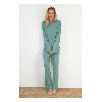 Trendyol Mint Slit Detailed T-shirt-Pants and Knitted Pajamas Set