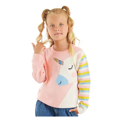 Denokids Unicorn Girl Pink Sequin Embroidered Knitwear Sweater