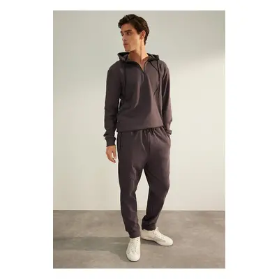 Trendyol Limited Edition Anthracite Regular/Normal Cut Zipper Pocket Thick Sweatpants