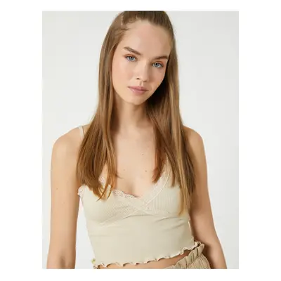 Koton Strapless V-Neck Ruched Crop Corduroy Singlets