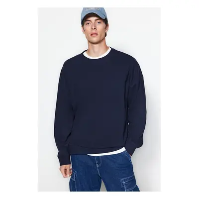 Trendyol Navy Men's Basic Oversize/Wide Fit Crew Neck Soft Brushed Thessaloniki Sweatshirt