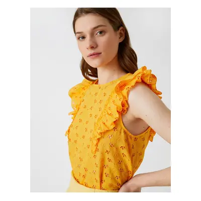 Koton Tank Top Embroidered Ruffle Detailed