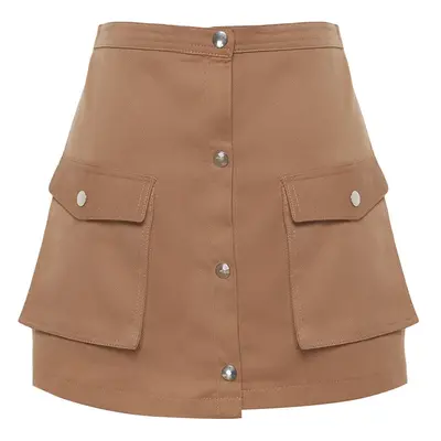 Trendyol Camel Pocket Buttoned Woven Short Skirt