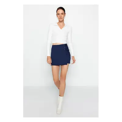 Trendyol Navy Blue Lace-Up and Eyelet Detail Woven Shorts Skirt